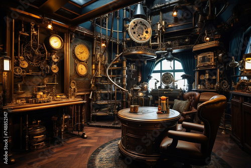 Steampunk-Themed Room with Vintage Furniture