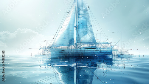 a construction blueprint in an exploded schematic style depicting instructions how to create a Sailboats used in sports competitions,generative ai photo