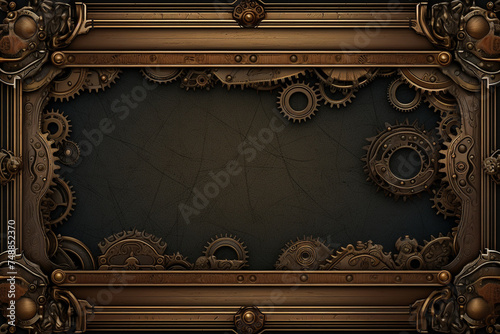 Intricate Steampunk Border with Gears and Chains