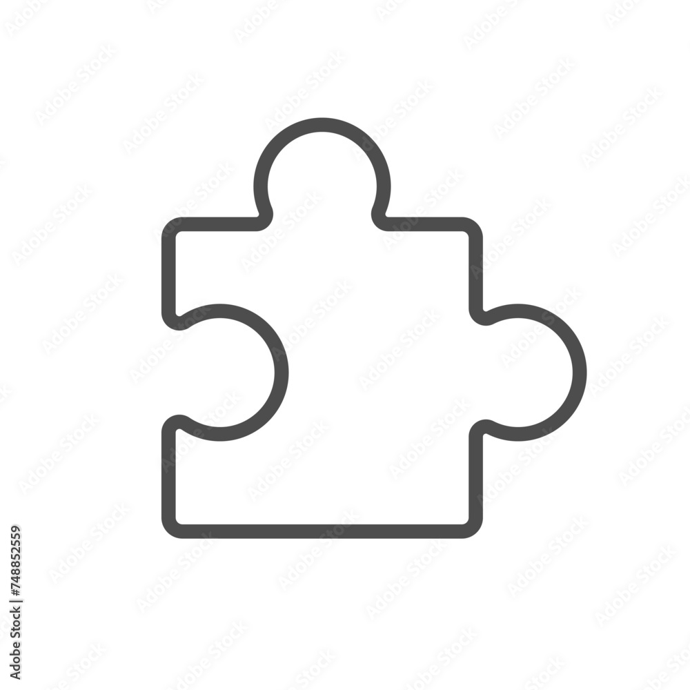 Jigsaw puzzle piece simple line icon. Vector game symbol illustration. Isolated on white background. Logic toy, connection, solution, idea Jigsaw puzzle piece simple line icon. Vector game symbol illustration. Isolated on white background. Logic toy, connection, solution, idea