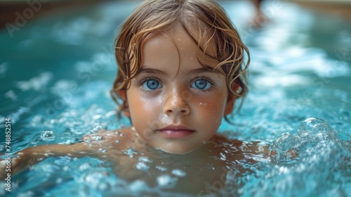 Pool Playtime, Splashing in the Swimming Pool, Little Girl Enjoying Water Fun, Swimming Lessons with a Smile.
