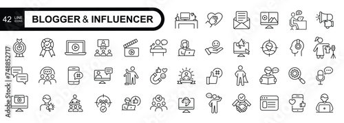 Set of blogger and influencer icon. Editable stroke.