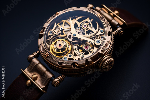 Intricate Steampunk Wristwatch with Exposed Gears