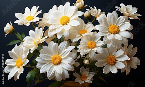 Vase With White and Yellow Flowers
