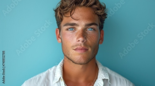 A Man with Blue Eyes, The Perfect Smile, A Young Man's Portrait, A Close-Up of a Handsome Face.