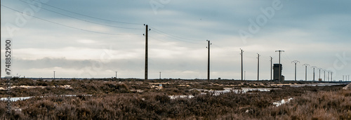 Obraz na płótnie Paysage industriel (pylône) au cœur de la Camargue dans une exploitation de marais salants w salonie