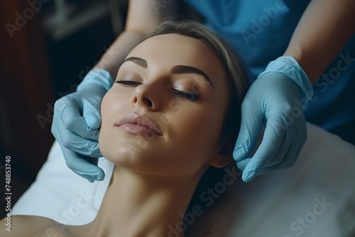 Woman at cosmetologist doing facials