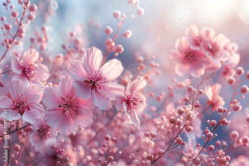 Clusters of tender pink blossoms with a dreamy bokeh background in soft pastel shades