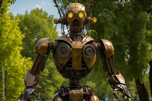 Lifesize Steampunk Robot Sculpture in Public Park