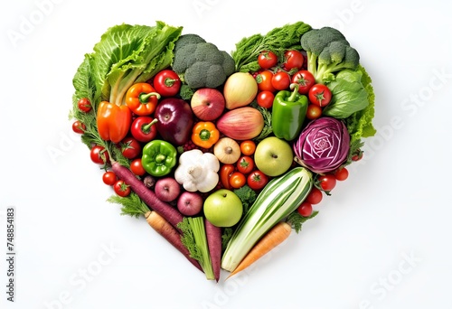 Healthy food  vegetables in shape of heart on white background