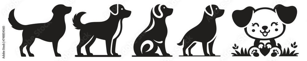 Cute puppy vector silhouette. Vector silhouette of dog set on white background.