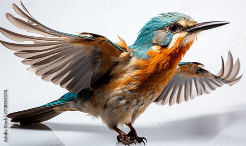 Blue and Orange Bird Spreading Wings photo