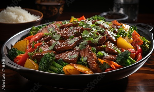 Plate of Beef and Vegetables With Rice