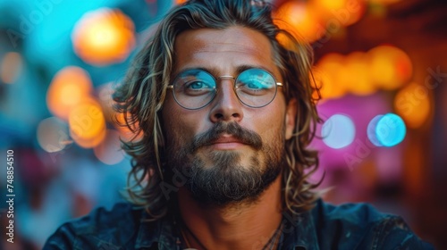 A Man with Long Hair and Glasses, The Bearded Gentleman, The Hippie Look, The Unique Style of a Man with Long Hair and Glasses.