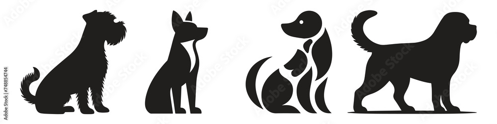 Dog silhouette vector set. Vector silhouette of dog set on white background.