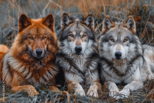 An awe-inspiring pack of wolves exhibits unity and the dynamic of an alpha led group in the wilderness