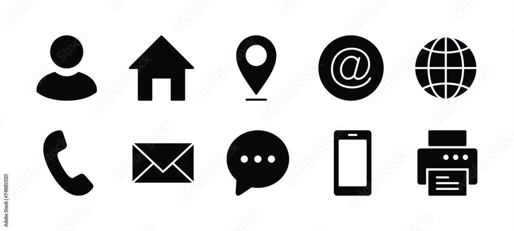 © Vilogsign - Business card contact information icon set. Containing name, address, location, mail, website, telephone, cell phone, fax for app and website. Vector illustration