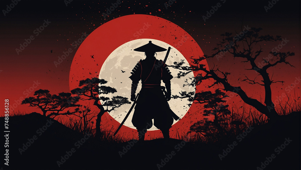 Japanese samurai silhouette vector for t-shirt design concept. generative AI
