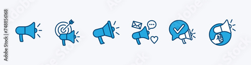 Set of loudspeaker megaphone icon. Containing campaign, advertising, social media, promotion, communication, marketing, advertisement, announce. Vector illustration