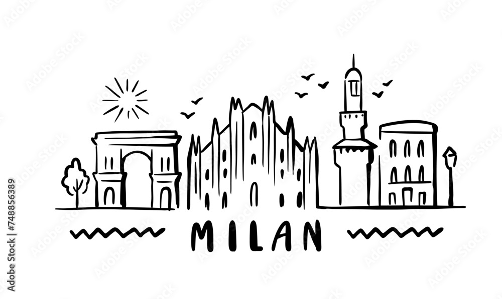 city of Milan in sketch style on white