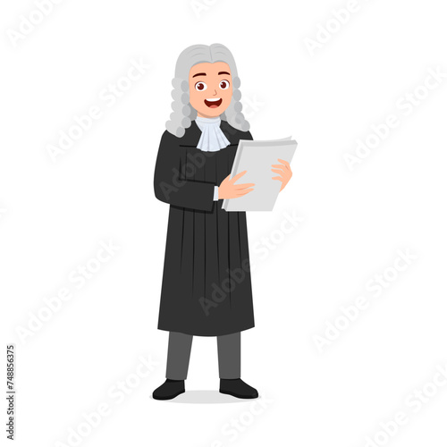 man wearing judge costume and holding document