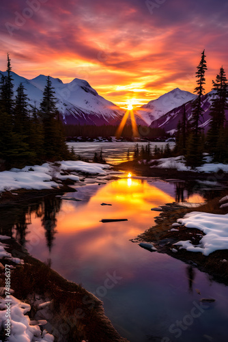 Sublime Sunset Over Alaskan Wilderness - A Vibrant Mix of Serenity & Grandeur © Garrett