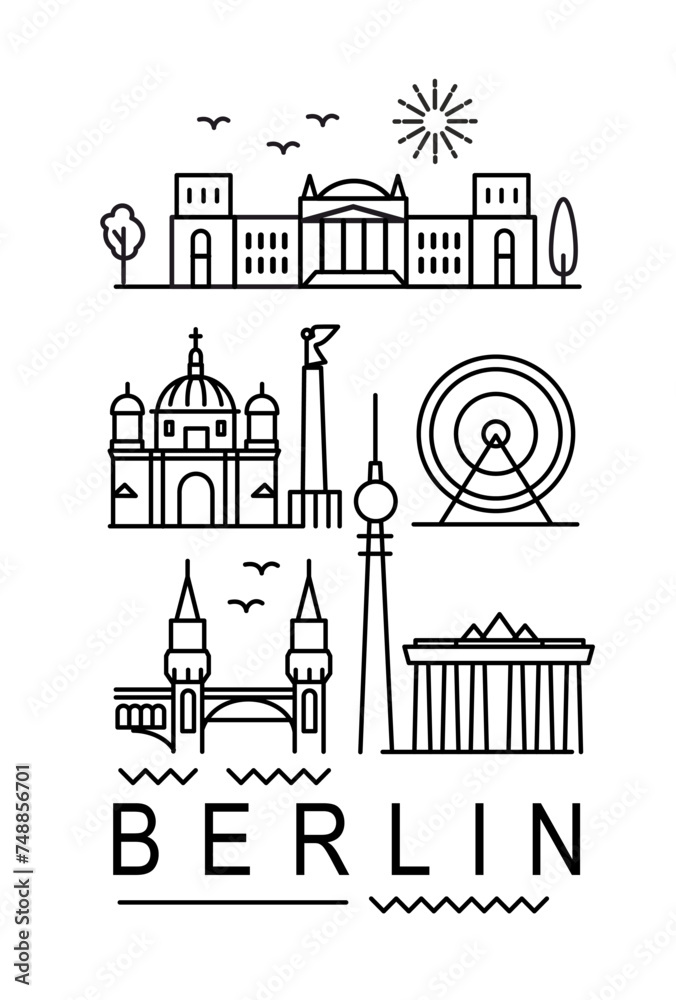 city of Berlin in line style on white city of Berlin in line style on white