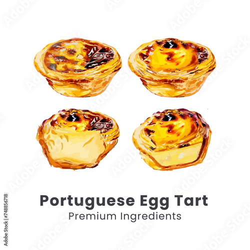 Hand drawn vector illustration of portuguese egg tart