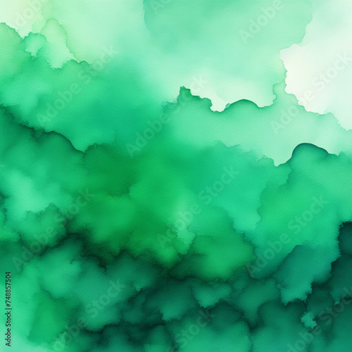 green sky with clouds, dark green watercolor stain