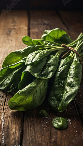Fresh green organic spinach bundle , generative AI