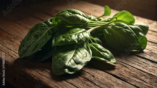 Fresh green organic spinach bundle , generative AI