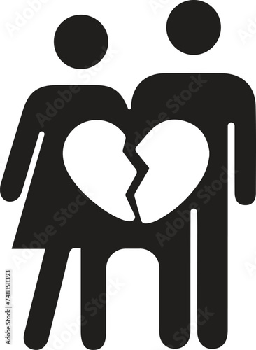 The couple break up, divorce icon isolated on white background.