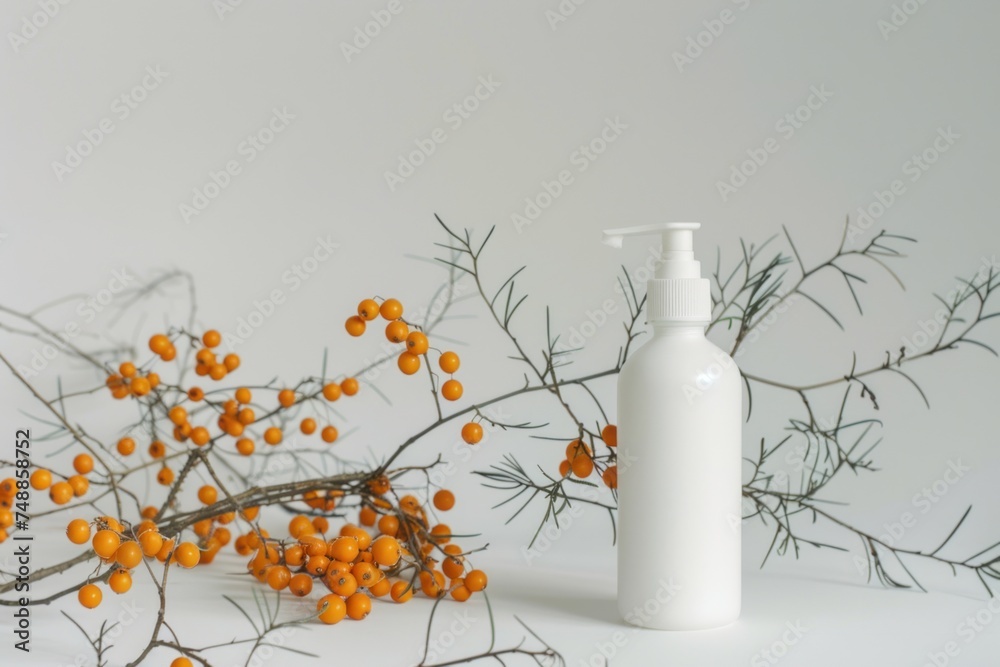 shampoo conditioner and mask, white product, photography Sea buckthorn white background