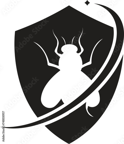 Protection emblem with bee line icon, beekeeping concept, shield with insect sign on white background, Bee Care icon in outline style mobile concept web design.