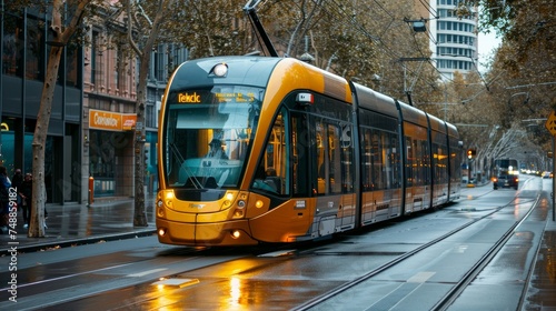 A tram or light rail public transport vehicle. 