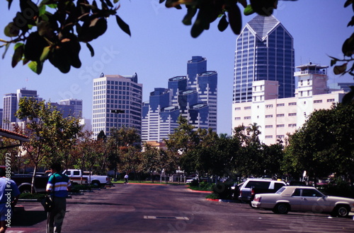 San Diego Downtown skyline with One America Plaza and  Emerald Plaza during early 1990s
