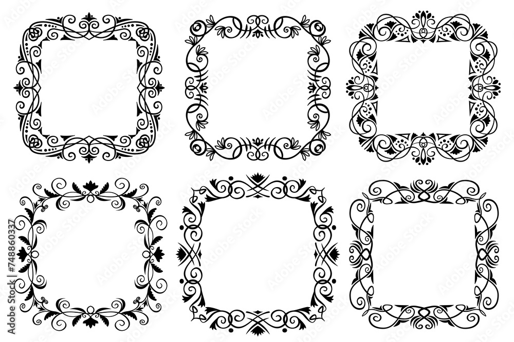 Decorative vintage abstract frames and borders set, vector ornamental designs collection. Calligraphy, elegant and luxury linear frames and borders, copy space for your images and text.