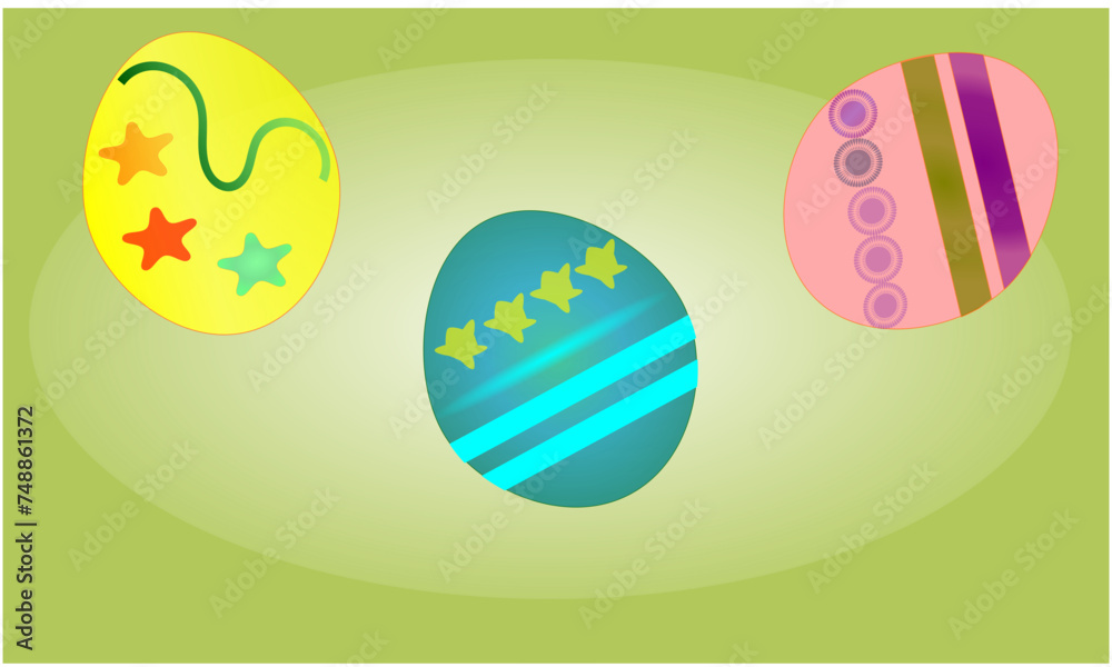 Yellow, green and pink colorful Easter eggs with a green and slightly white background Yellow, green and pink colorful Easter eggs with a green and slightly white background