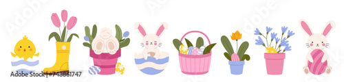 Set of cute Easter cartoon characters