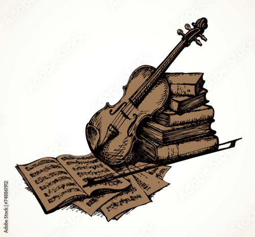 Still life with a violin. Vector drawing