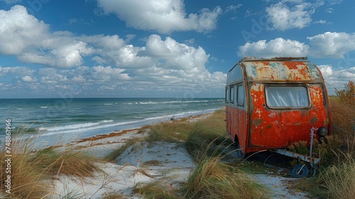 Old caravan trailor at the Baltic Sea, Schleswig-Holstein photo