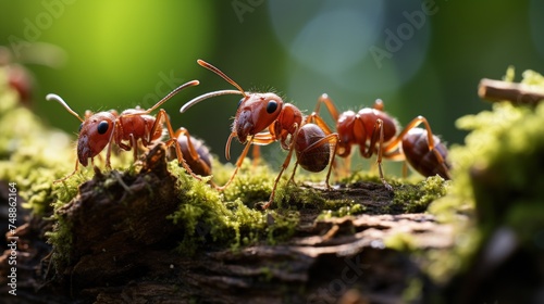 Group of red ant on the tree in the forest, teamwork concept © suryanto