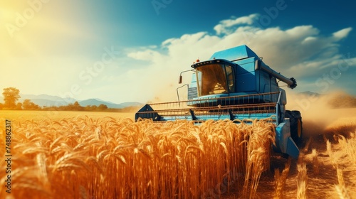 Agricultural machinery. combine harvesters threshing wheat fields for efficient harvest