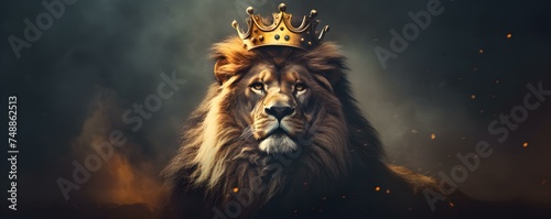 The Symbolic Strength and Nobility of a Regal Lion Wearing a Crown. Concept Animal symbolism  Lion characteristics  Royal imagery  Crown symbolism