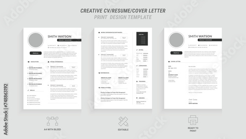 Present yourself professionally with our Minimal Resume, Cover Letter Page Set. Featuring a clean, modern design with a dark sidebar. Ideal for business job applications and multipurpose