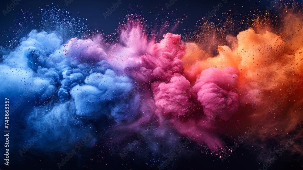 Paint Holi. Colorful powder explosion on black background. Colorful cloud. Colorful dust explodes. - obrazy, fototapety, plakaty 