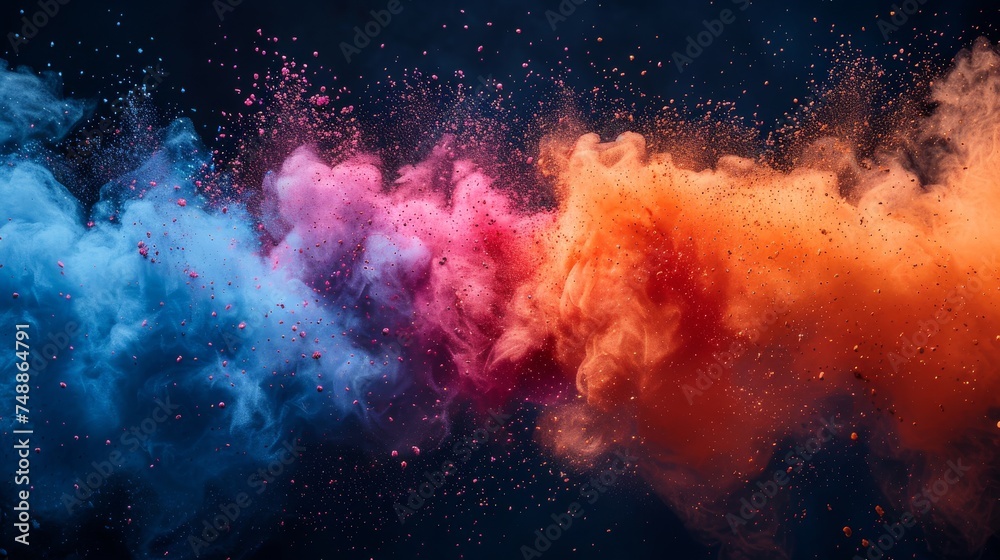 Explosion of colored powder against a black background. Freeze motion.