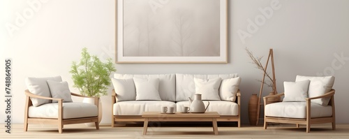 D mockup frame set in a modern Nordicstyle living room. Concept Mockup Frames, Modern Nordic Design, Living Room Setting