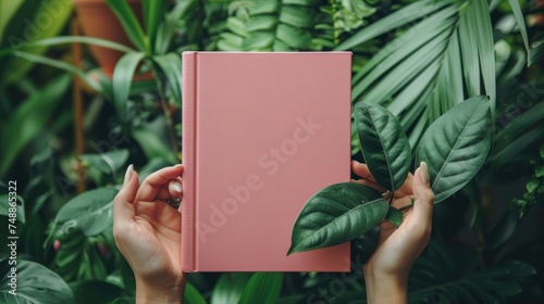woman holds open family photobook. person looks at the wedding photo book. sample photo album. wedding photoalbum with fabric cover. photo