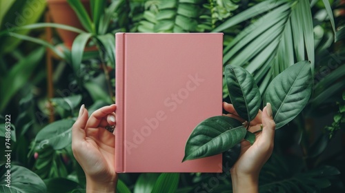 woman holds open family photobook. person looks at the wedding photo book. sample photo album. wedding photoalbum with fabric cover.